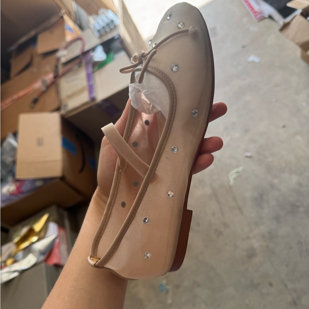 Elegant Beige Ballet Flats with Rhinestones